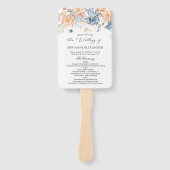 Floral Peach Blush Blue bruiloft programma Handwaaier (Voorkant)