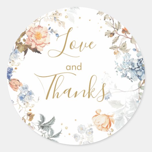 Floral Peach Blush Blue Dank u Ronde Sticker (Voorkant)