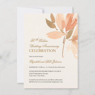 Floral Peach Cream Gold 50th Wedding Jubileum Kaart