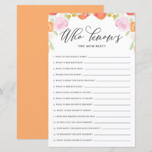 Floral Peach die mama het beste Baby shower spel k