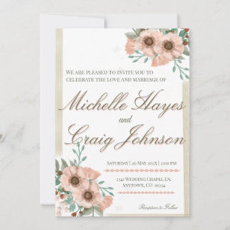 Floral Peach en Olive Flat Save The Date Kaart