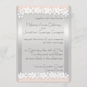 Floral Peach en Silver Wedding Invitations Kaart