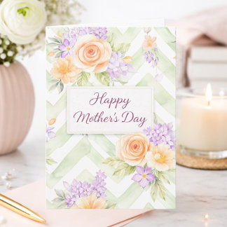 Floral Peach Lavender Sage Happy Mother's Day Card Kaart