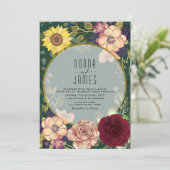 Floral Peach Pink Emerald Green Wedding Kaart (Staand voorkant)