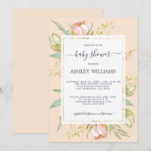 Floral Peach Pink Peony Rustic Boho Baby shower Kaart (Voorkant / Achterkant)