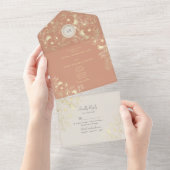 Floral Peach Terracotta Wedding All In One Uitnodiging (Afscheurbaar)