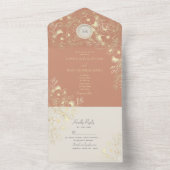 Floral Peach Terracotta Wedding All In One Uitnodiging (Binnen)