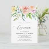 Floral Peach Waterverf Quinceañera Kaart (Staand voorkant)