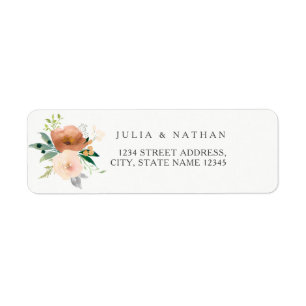Floral Peach Wedding Envelope Retouradres Etiket