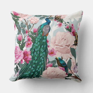 Floral Peacock Country Watercolor Coussin