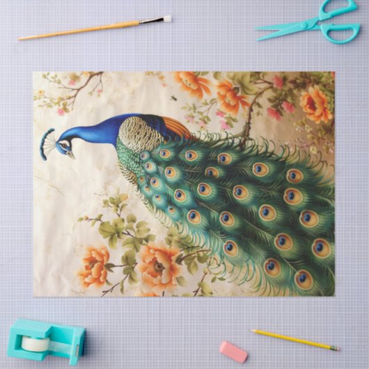Floral Peacock Decoupage Tissuepapier (Craft)