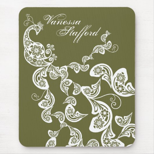 Floral Peacock Pattern White Custom Gift Mousepad Muismat (Voorkant)