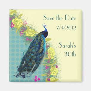 Floral Peacock Save the Date Magnet Magneet