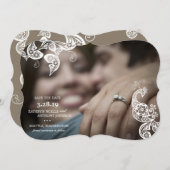 Floral Peacock White Bewaar de datum aankondiging (Voorkant / Achterkant)