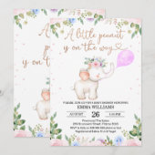 Floral Peanut Elephant Baby shower Invitation Kaart (Voorkant / Achterkant)