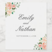 Floral Pêche Aquarelle Mariage Vin Étiquette (Étiquettes simples)