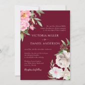 Floral Peonies Elegant Wedding door Waterverf Burg Kaart (Voorkant)