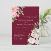 Floral Peonies Elegant Wedding door Waterverf Burg Kaart (Staand voorkant)