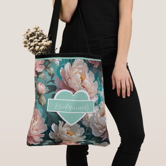 Floral Peonies multi Print Bruidsmeisjes Canvas ta Draagtas (Dichtbij)