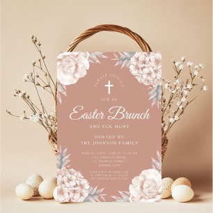 Floral Peonies Religieuze Cross Pasen Brunch Kaart