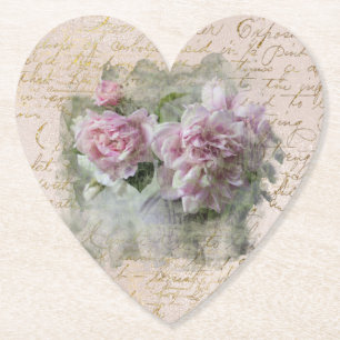 ** Floral Peony Heart Love  Victoriaans AR23 Kartonnen Onderzetters