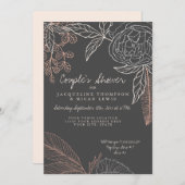 Floral Peony Leaf Line Art Charcoal Couples Shower Kaart (Voorkant / Achterkant)