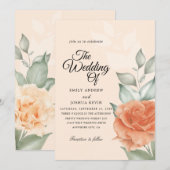 Floral perach Waterverf Wedding Invitation Kaart (Voorkant / Achterkant)