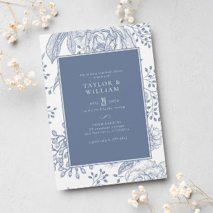 Floral Periwinkle Blue Elegant Rehearsal Dinner Kaart