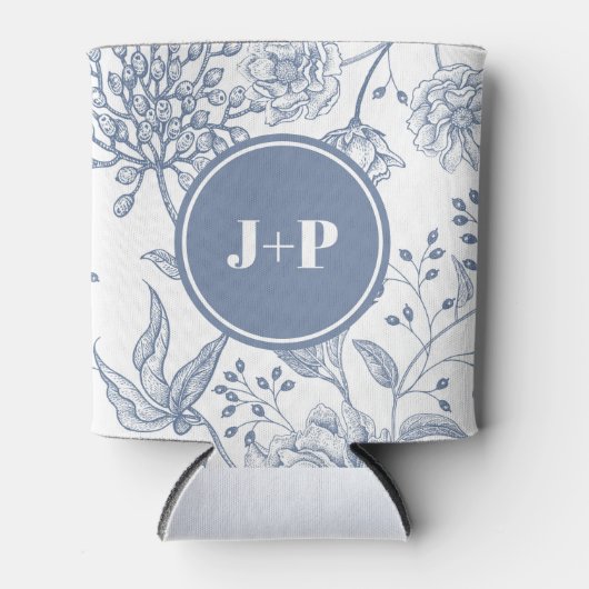 Floral Periwinkle Blue Monogram Wedding Blikjeskoeler (Voorkant)
