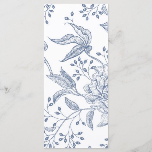 Floral Periwinkle Elégant Mariage Réception Menu (Dos)