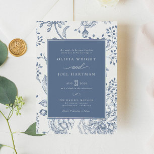 Floral Periwinkle Elegant Wedding Kaart