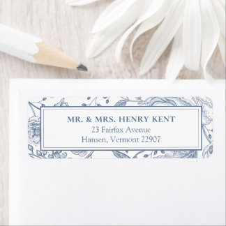 Floral Periwinkle Elegant Wedding Return Address Etiket