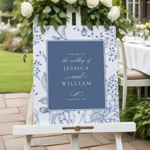 Floral Periwinkle Elegant Wedding Welcome Sign Poster