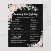Floral Personalized Birthday Menu Program Card (Voorkant)