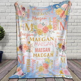 Floral Personalized Collage Name Fleece Deken