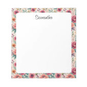 Floral Personalized Custom Name Stationery Notitieblok (Voorkant)
