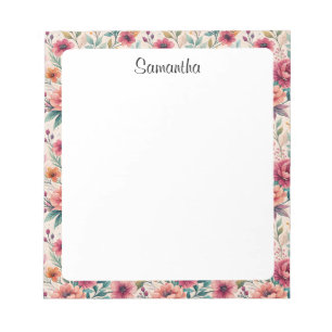 Floral Personalized Custom Name Stationery Notitieblok