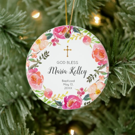 Floral Personalized Girl Baptism Ornament (Boom)