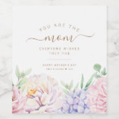 Floral Personalized Moederdag Wijn Etiket (Enkel label)