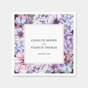 Floral Personalized Paarse Waterverf Wedding Servet