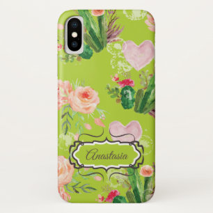 Floral Personalized pastel Green Cactus iPhone X Hoesje