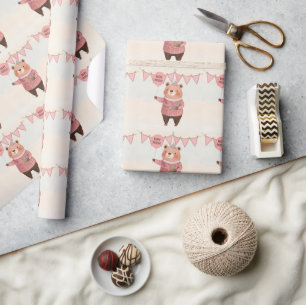 Floral Pet Beer met Roze Plaid Trui Cadeaupapier