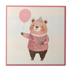 Floral Pet Beer met Roze Plaid Trui Tegeltje