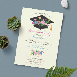 Floral Pet Graduation Party Invitation Kaart