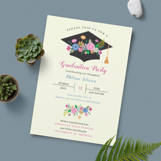 Floral Pet Graduation Party Invitation Kaart