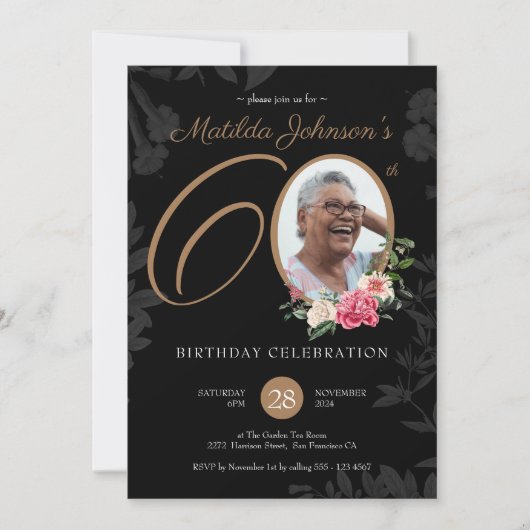 Floral Photo 60th Birthday Invitation (Devant)