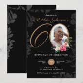 Floral Photo 60th Birthday Invitation (Devant / Derrière)