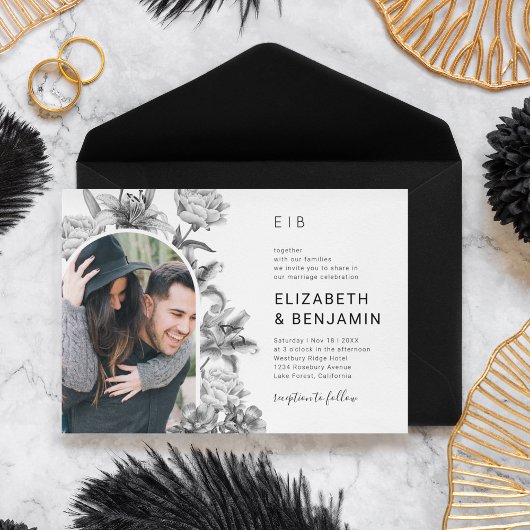  Floral Photo Arch Wedding Invitation Kaart