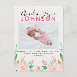 Floral Photo Birth Announement Briefkaart