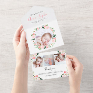 Floral Photo Birth Announge & Bedankt Card All In One Uitnodiging